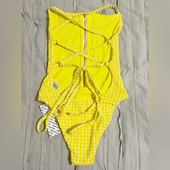 Urban Outfitters Blue Life Zippered-Up One-Piece Swimsuit Yellow - Picture 7 of 11